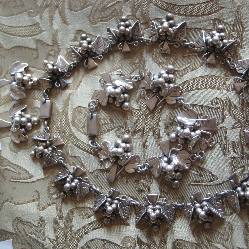 Sterling Silver  Grape Necklace. Ear. Bracelet set